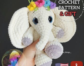Buy 1 Get 1 Free - Elephant Amigurumi Crochet Pattern - Floral Plushie