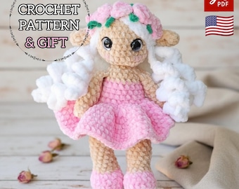 Häkelanleitung für eine Waldfee-Puppe (Amigurumi) als PDF: Magischer Natur-Pixie-Mädchen-Blumenkranz