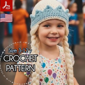 Häkelanleitung für eine Prinzessinnenkrone-Mütze mit Zöpfen, Baby- und Kleinkind-Perücke, Halloween-Kostüm (PDF)