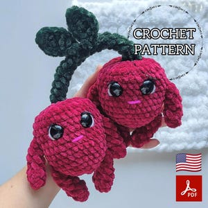 Cute Cherry Amigurumi Crochet Pattern - Pair of Plush Cherries PDF Tutorial
