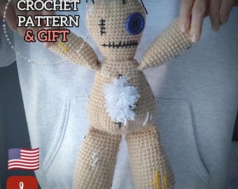 Patrón de ganchillo de muñeca vudú en PDF Guía de muñeca de terror amigurumi Tutorial de patrón de peluche kawaii espeluznante