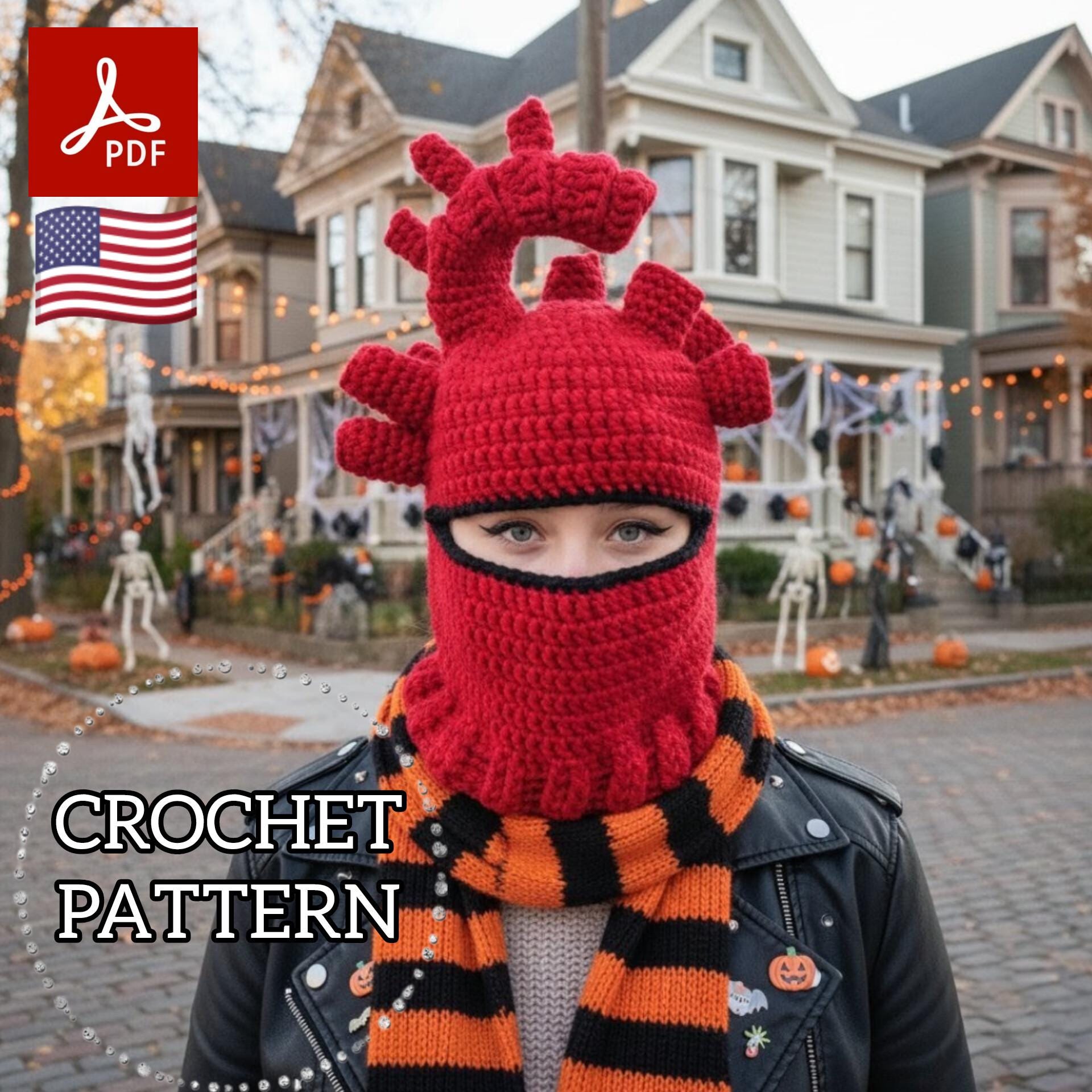 Halloween Anatomical Heart Balaclava Crochet Pattern - Cosplay Hat