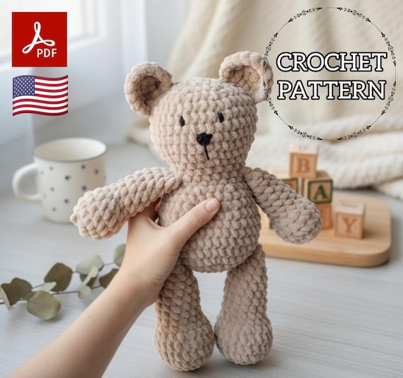Patrón clásico de oso de peluche a crochet, oso de peluche