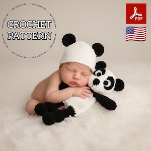 Wzór szydełkowy na pandę: zestaw z przytulanką i czapeczką dla niemowląt, amigurumi, przytulanka, samouczek dotyczący rekwizytów do zdjęć dla noworodków