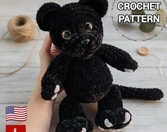 Black Panther Crochet Pattern Amigurumi Plush Cat PDF Tutorial Velvet Animal Stuffed Toy DIY Gift