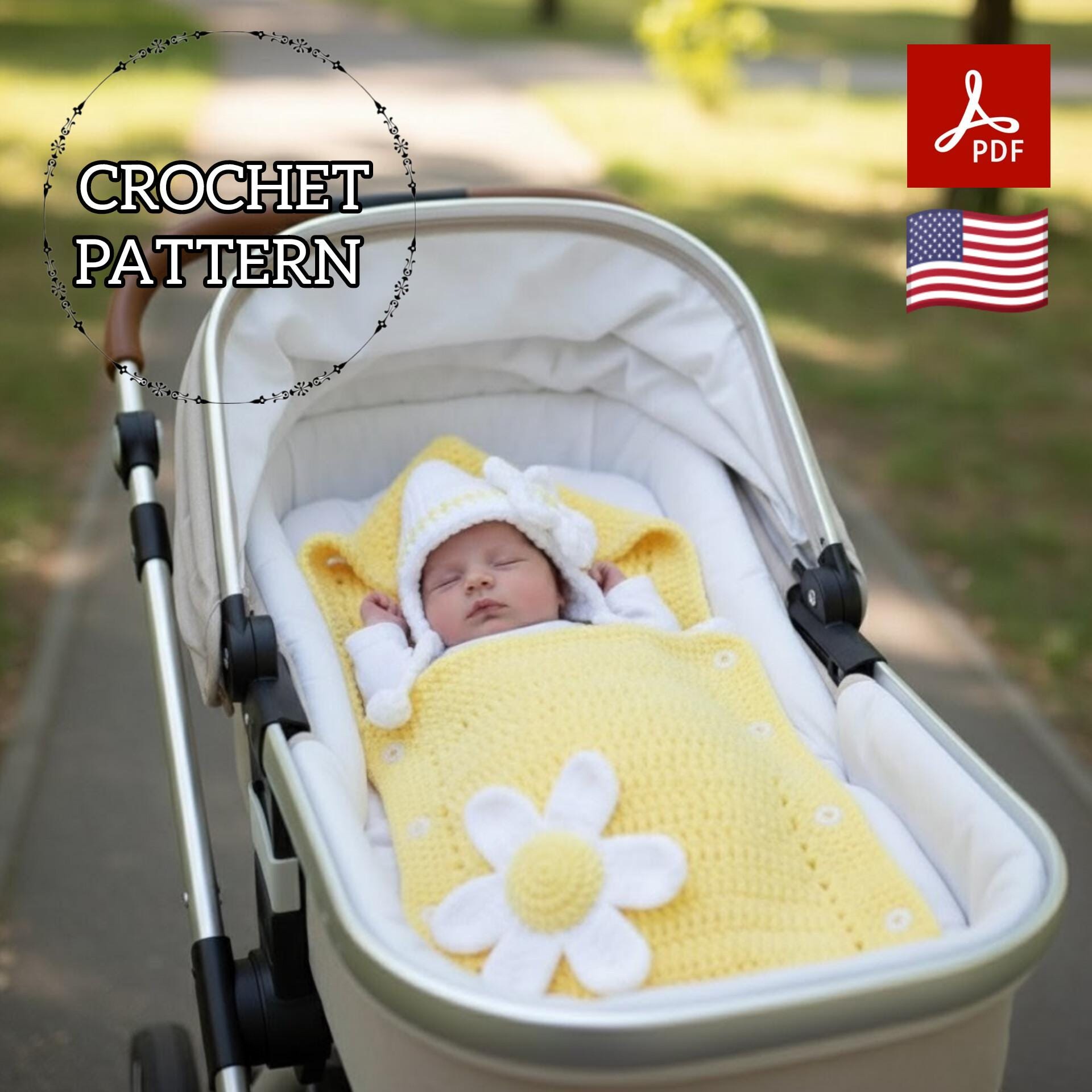 30 Cozy Sack Hat Crochet Patterns for Winter, Gifts, and Photo Props 23 Daisy Baby Blanket, Swaddle Sack, and Hat Pattern