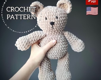 Classic Teddy Bear Crochet Pattern, Plush Bear Amigurumi PDF, Stuffed Animal DIY, English PDF Tutorial.