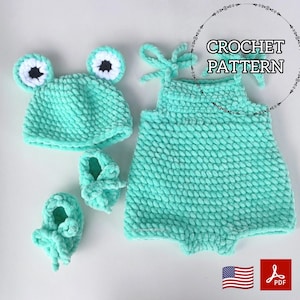 Süßes Häkelmuster für ein Frosch-Outfit für Neugeborene – perfekt für Baby-Fotoshootings und besondere Anlässe