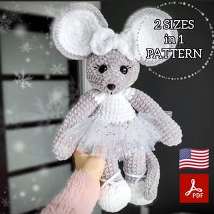 Ballerina Mouse Crochet Pattern, 2 Sizes Amigurumi, Tutu Dress Plushie Tutorial, Digital Download