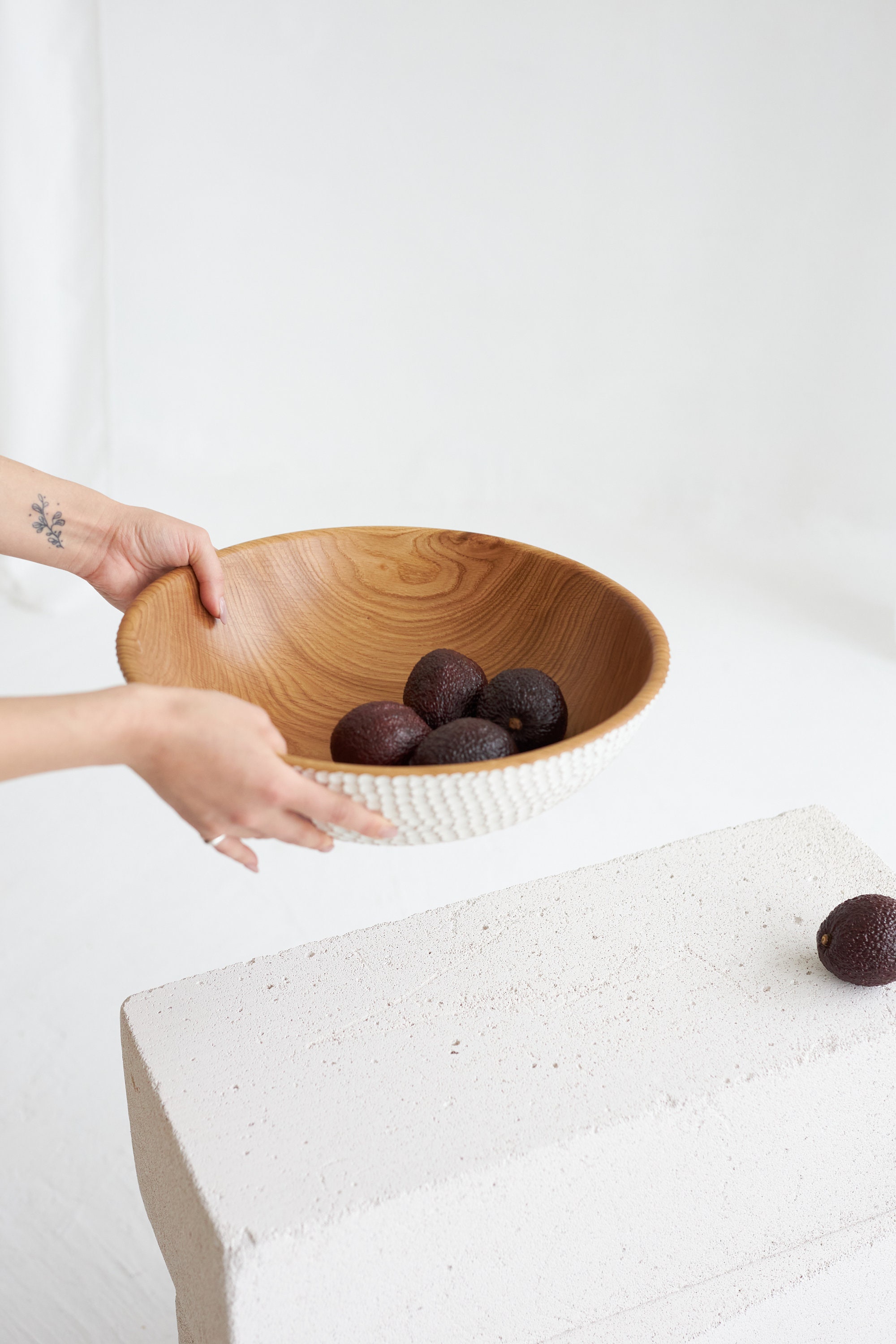 Large Wooden Checkered Bowl main image 1