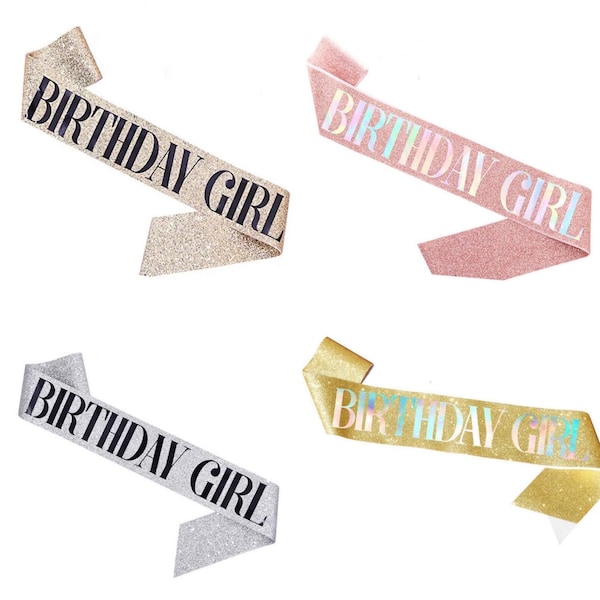 Glitter Happy Birthday Sash, Luxury Sparkling Gold, Rose Gold or Silver Happy Birthday Sash, Birthday Girl Sash, Birthday Decorations.