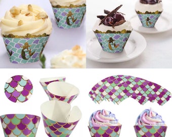 10 Pieces Mermaid Cupcake Wrappers, Mermaid Cupcake Wraps, Mermaid Cupcake Decorations, Mermaid Tablewear, Mermaid  Decorations UK.