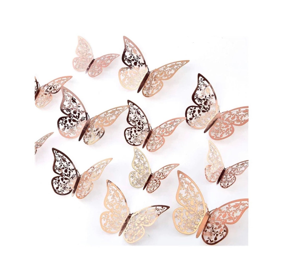 12 Pcs Rose Gold 3D Butterflies Wall Art, Butterfly Home Decorations ...