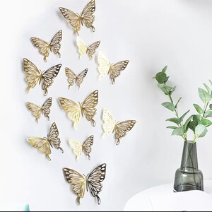 12 Pcs Gold 3D Butterflies Wall Art, Butterfly Home Decorations