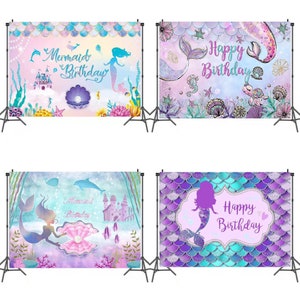 Mermaid Backdrop, Happy Birthday Mermaid Banner, Mermaid Photo Background Props, Mermaid Photo Booth, Vinyl Material, Mermaid Decorations.