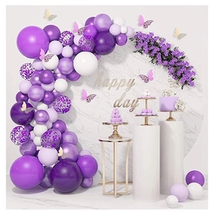 124 Pcs Purple Balloon Arch, Purple Birthday Balloons, Butterflies Included, Wedding Balloons, Purple Backdrop Props, Purple Decorations.