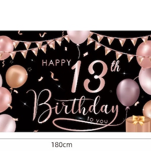 13th Happy Birthday Backdrop, Rose Gold 13th Birthday Banner, 13th Birthday Photo Background, 13th Birthday Photo Props, 13th Birthday Decor