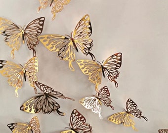 12 Pcs Gold 3D Butterflies Wall Art, Butterfly Home Decorations, Butterfly Cake Decoration, Butterfly Cupcake Toppers, Butterfly Cake Art.