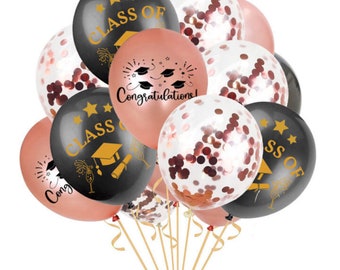 15 Graduation Balloons 12” Rose Gold Confetti Balloons, Congratulations Class Of Graduation Balloons, Graduation Backdrop Props, Graduation