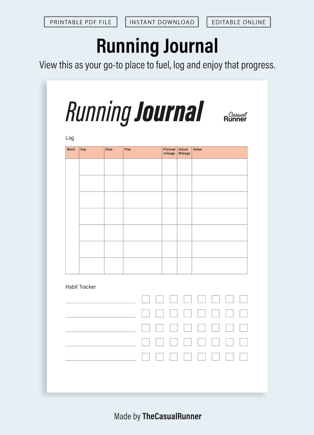 Running Journal Printable Template, Running Log, Training Tracker ...