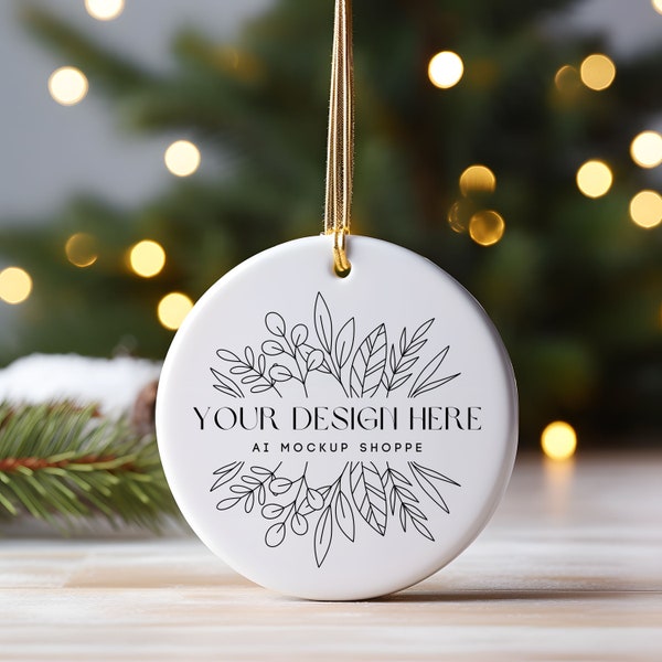 Christmas Ceramic Ornament Mockup Set Blank White Round Ornaments for Tree and Canva, Ornament Mockup Christmas Mock ups Canva Mock up