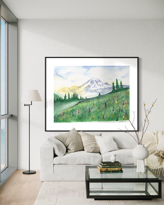 Mt Rainier Water Color Fine Art Print