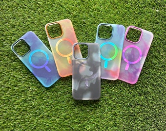 Bright and Beautiful Water Color iPhone 14 Pro Max Phone Case & Glitter Lens Protector - Magsafe Magnetic Wireless Charging