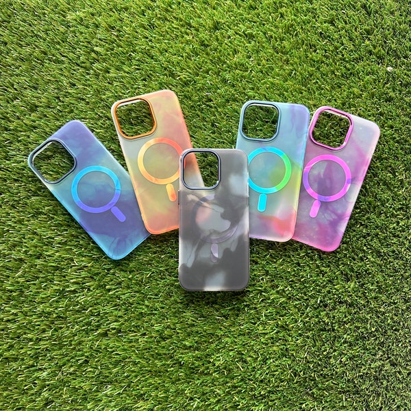 Bright and Beautiful Water Color iPhone 14 Pro Max Phone Case & Glitter Lens Protector - Magsafe Magnetic Wireless Charging