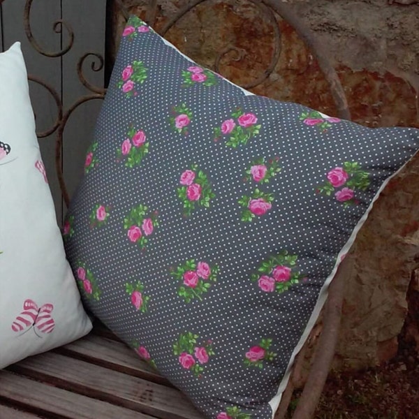 Housse de coussin Roses et papillons