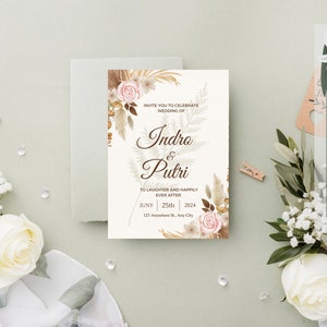 Brown Floral Printable Wedding Invitation | Editable Wedding Invite | RSVP Card | Digital Product | Digital Downloads | Wedding Gift Card