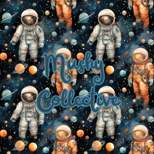 Cadete espacial astronauta Patrón sin costuras / espacio exterior, planetas, estrellas, envoltura de vaso de galaxia, sublimación, tela, azulejo capaz