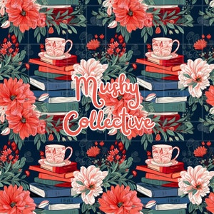 Garden Tea floral Seamless pattern, books, tumbler wrap, sublimation, fabric, tile able