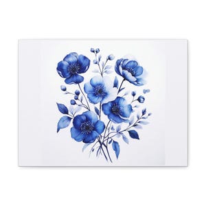 Summer Home Decor, Floral Wall Decor, Blue and White Floral Decor, Printed Canvas, Wall Canvas, Housewarming Gift for Couples, Chinoiserie