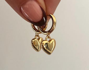 18kt Gold Plated Heart Huggie Hoop Earrings | Tarnish Free