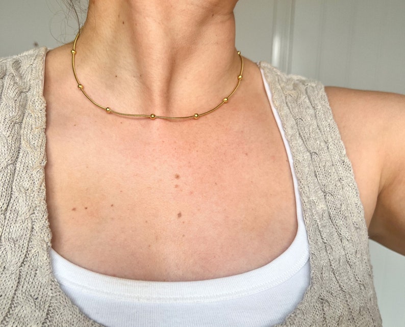 Gold Beaded Necklace Gold Satellite Necklace Dainty Necklace Minimalist Necklace Tarnish Free Necklace Layering Necklace image 1