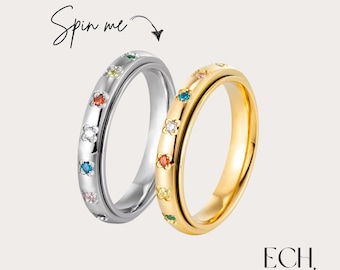 Gemstone Fidget Ring • Silver or Gold Spinner Ring • Anxiety Ring for Women • Dainty ADHD Fidget Jewellery Gift