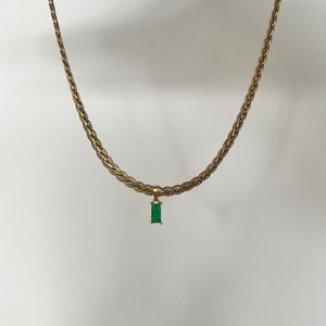 Green Emerald Necklace - Waterproof Necklace - Simple Gold Necklace - Emerald Pendant Gold - Dark Green Necklace