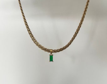 Green Emerald Necklace - Waterproof Necklace - Simple Gold Necklace - Emerald Pendant Gold - Dark Green Necklace