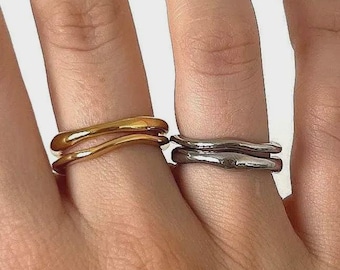 Gold & Silber Stapelbare Ringe - Wasserdichtes Edelstahlset