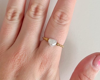 Imitation Pearl Fidget Ring | Gold Stainless Steel