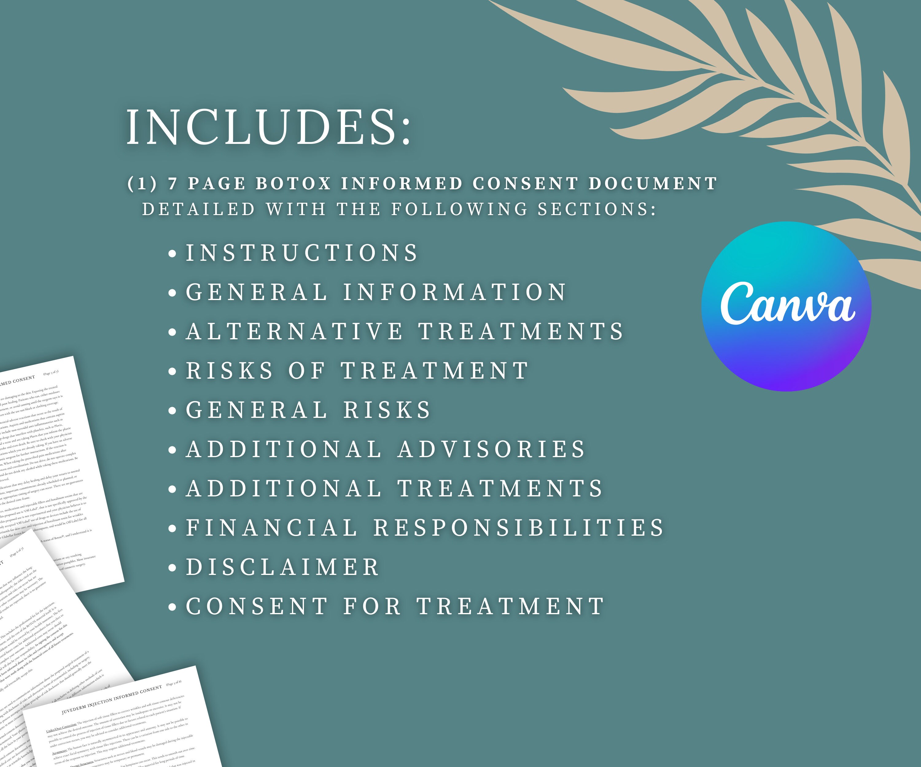 Botox informed consent form editable facial treatment consent etsy