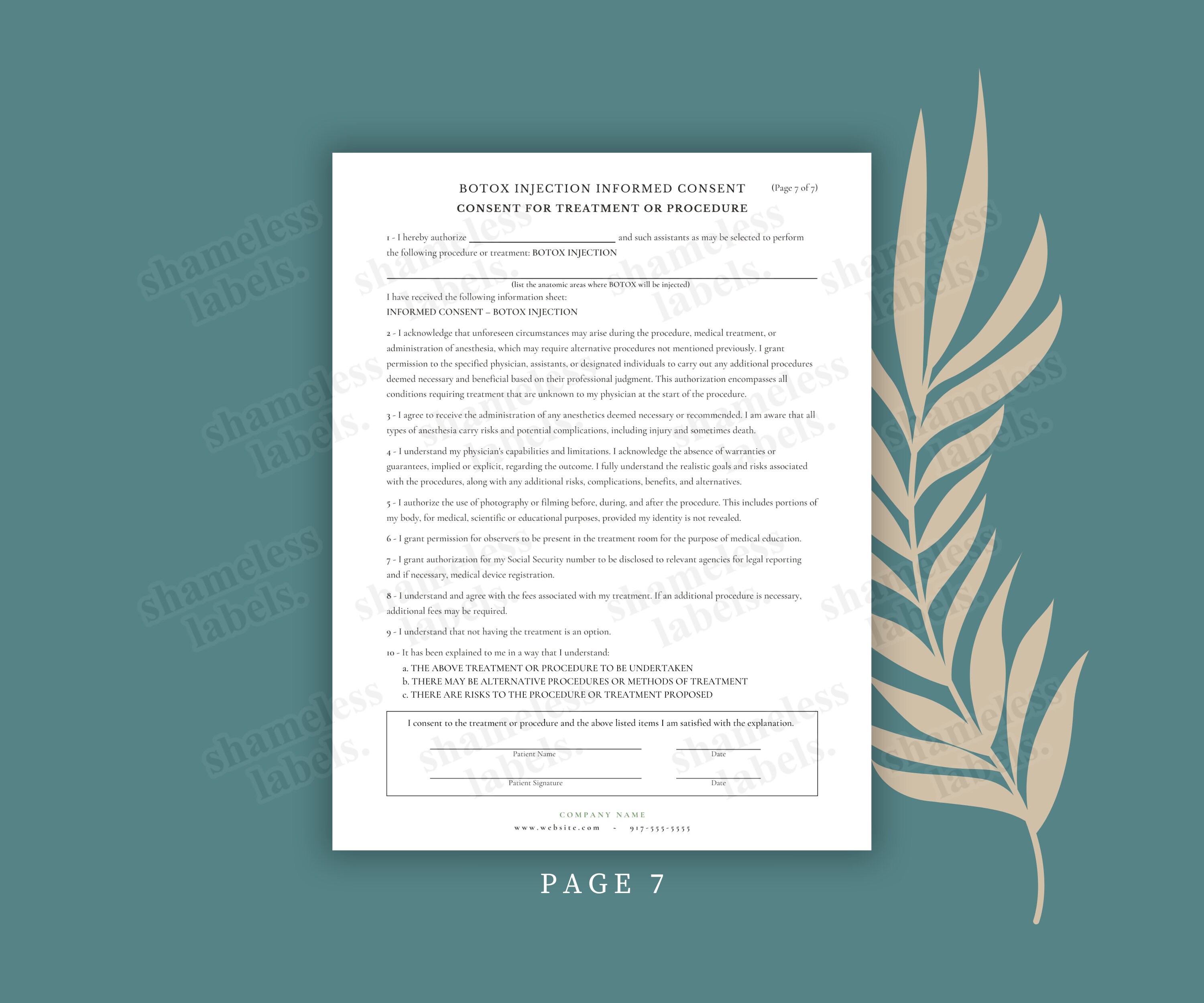 Botox informed consent form editable facial treatment consent etsy
