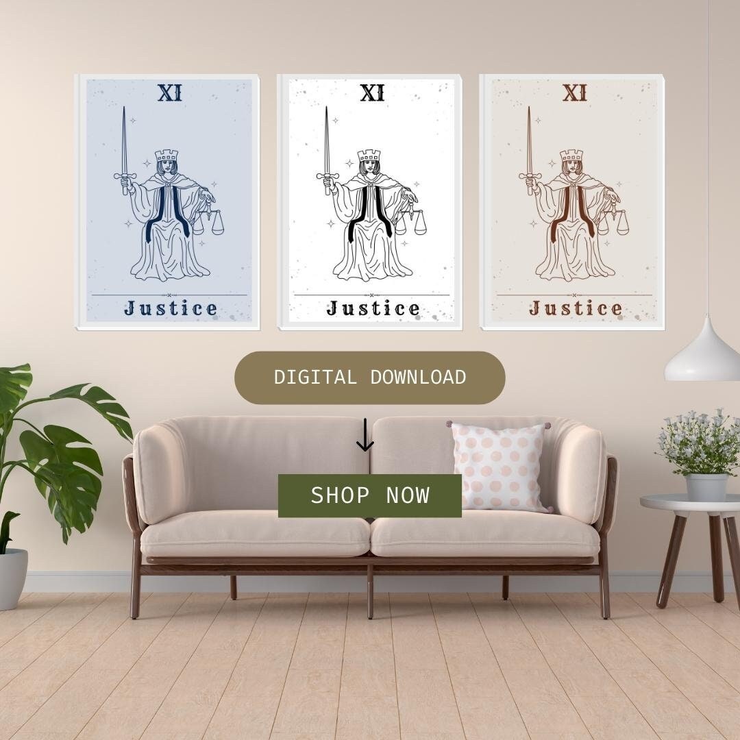 Justice Tarot Card Print Printable Tarot Wall Art Digital - Etsy