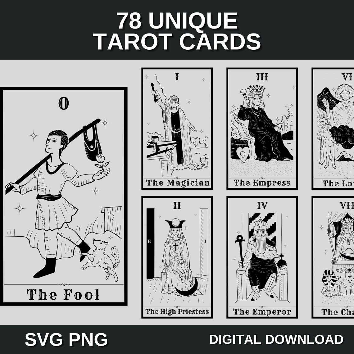 Unique 78 Tarot Cards Set SVG PNG, Tarot Deck Svg, Transparent ...