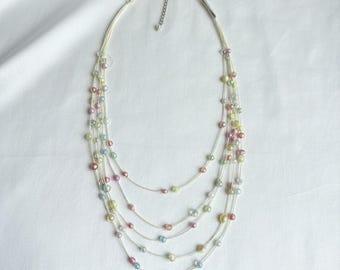 Pastel Stone & Crystal Statement Necklace | Multi Layer Beaded Necklace | Colorful Gemstone Jewelry | Fairycore Necklace | Cottagecore Gift