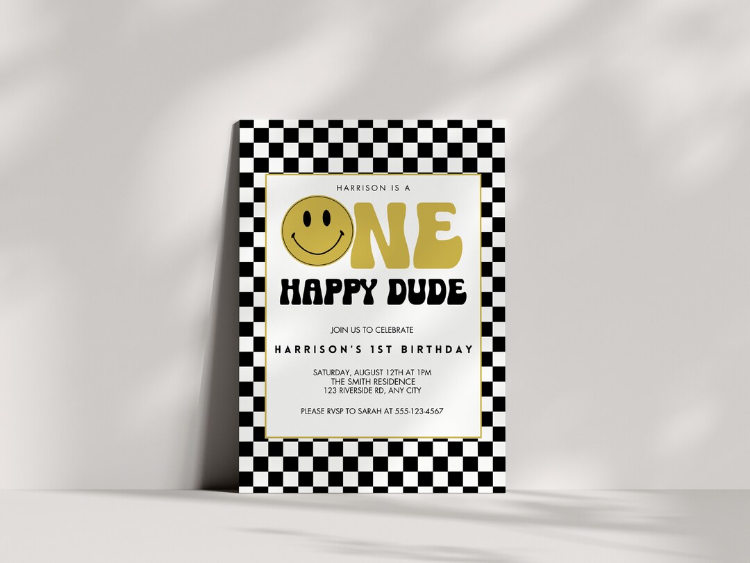 Checker and Smiley Invite Smiley Face Invitation Checker 1st Birthday