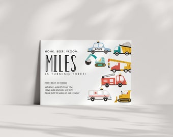 Vehicle Birthday Invitation Boy 2 Year Old Vehicle Party Invite Birthday Boy Truck Invite Printable