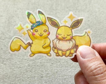 Pikachu Eevee Pokemon Holographic Die Cut Sticker