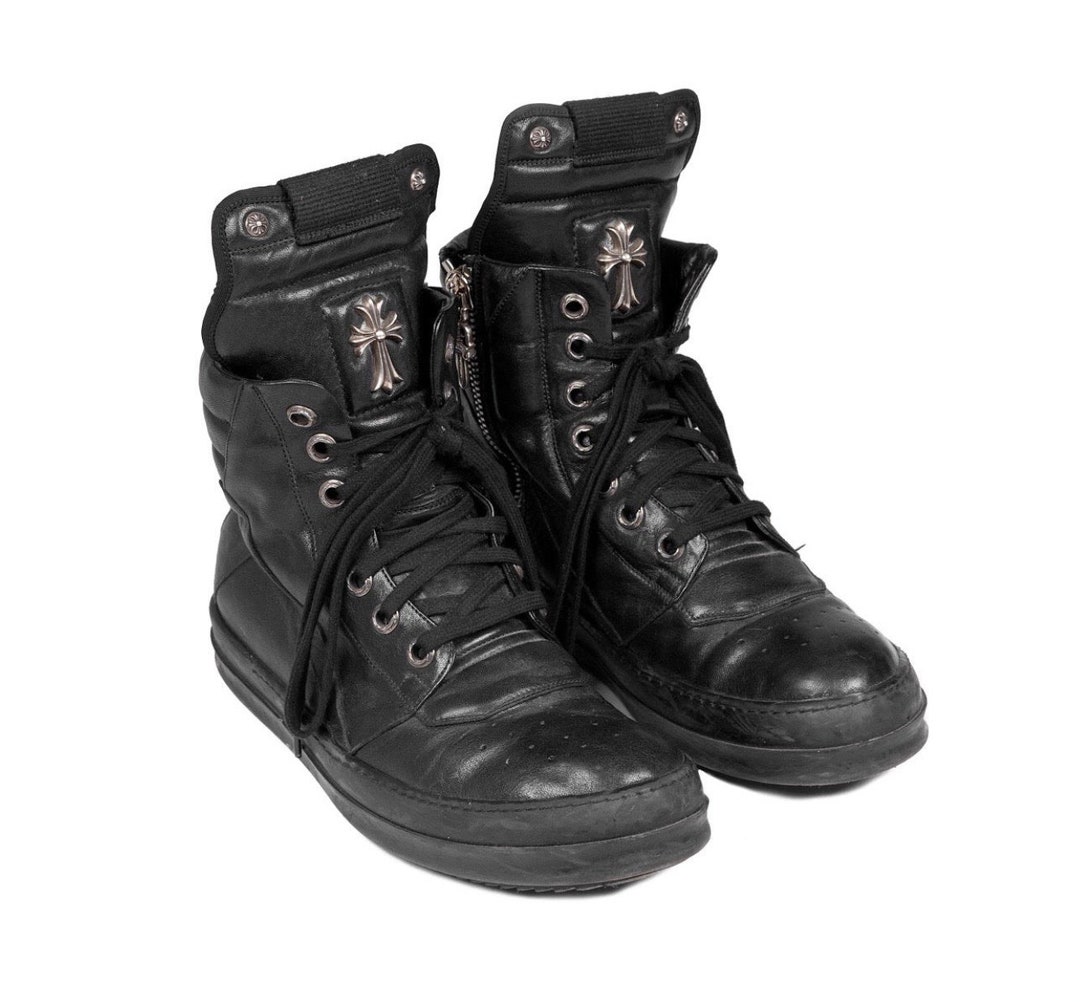 Rick Owens X Chrome Heart Geobasket High Top Shoes All Black Etsy