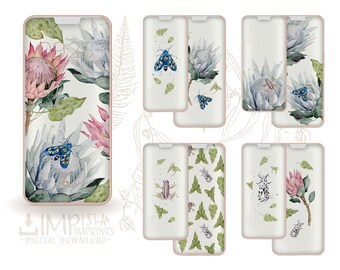 King Protea Flower Art iPhone Background Bundle Boho Phone Background Set Pink Watercolour Wallpaper iPhone Hot Pink Screen Saver